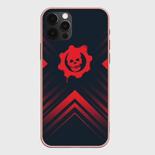 Чехол iPhone 12 Pro Max Красный Символ Gears of War на темном фоне со стре / 3D-Светло-розовый – фото 1