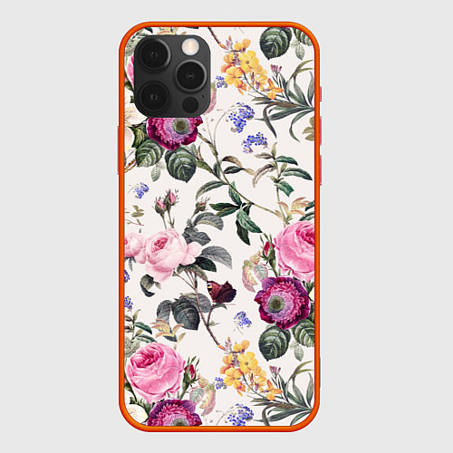 Чехол iPhone 12 Pro Max Цветы Сказочные Розы и Герберы / 3D-Красный – фото 1