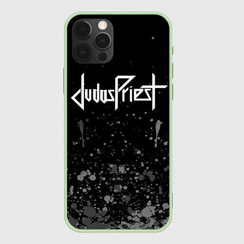 Чехол iPhone 12 Pro Max Judas Priest брызги / 3D-Салатовый – фото 1