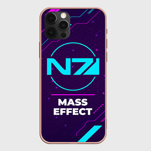 Чехол iPhone 12 Pro Max Символ Mass Effect в неоновых цветах на темном фон / 3D-Светло-розовый – фото 1
