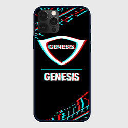 Чехол iPhone 12 Pro Max Значок Genesis в стиле Glitch на темном фоне