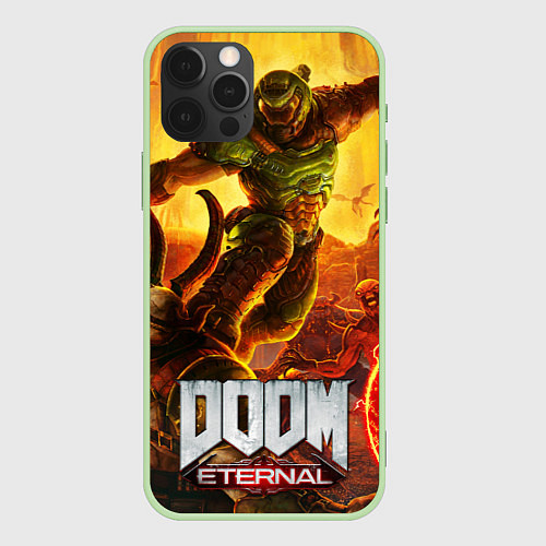 Чехол iPhone 12 Pro Max Doomguy - demon fight / 3D-Салатовый – фото 1