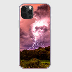 Чехол для iPhone 12 Pro Max Грозовые разряды молний над лесным озером, цвет: 3D-серый