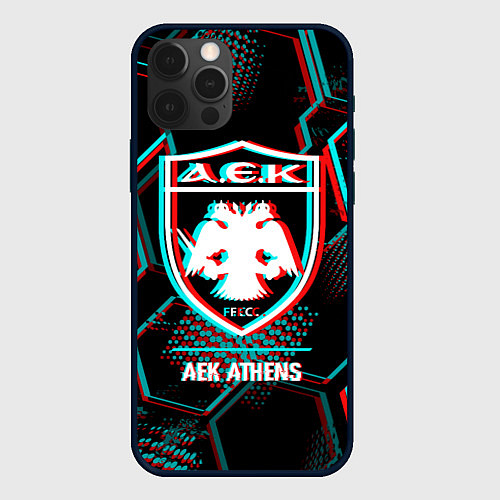 Чехол iPhone 12 Pro Max AEK Athens FC в стиле Glitch на темном фоне / 3D-Черный – фото 1