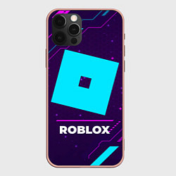 Чехол iPhone 12 Pro Max Символ Roblox в неоновых цветах на темном фоне