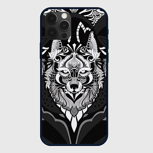 Чехол iPhone 12 Pro Max Черно-белый волк / 3D-Черный – фото 1