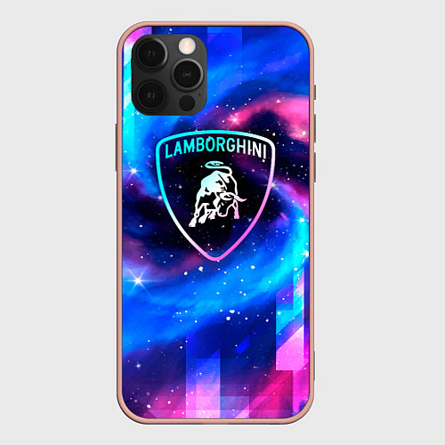 Чехол iPhone 12 Pro Max Lamborghini Неоновый Космос / 3D-Светло-розовый – фото 1