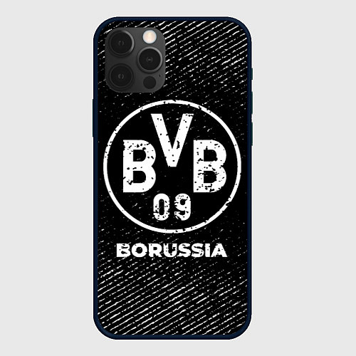 Чехол iPhone 12 Pro Max Borussia с потертостями на темном фоне / 3D-Черный – фото 1