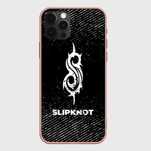 Чехол iPhone 12 Pro Max Slipknot с потертостями на темном фоне / 3D-Светло-розовый – фото 1