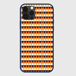 Чехол для iPhone 12 Pro Max Треугольники на оранжевом фоне, цвет: 3D-тёмно-синий