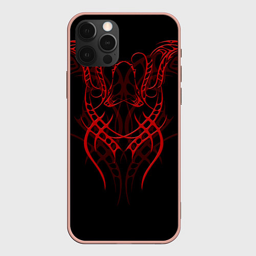 Чехол iPhone 12 Pro Max Красный узор с глазами на спине / 3D-Светло-розовый – фото 1