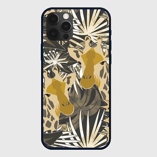 Чехол iPhone 12 Pro Max Жирафы в тропиках / 3D-Черный – фото 1