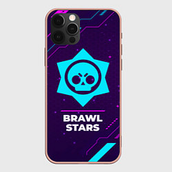 Чехол iPhone 12 Pro Max Символ Brawl Stars в неоновых цветах на темном фон