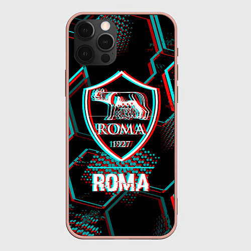 Чехол iPhone 12 Pro Max Roma FC в стиле Glitch на темном фоне / 3D-Светло-розовый – фото 1