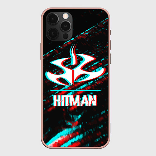 Чехол iPhone 12 Pro Max Hitman в стиле Glitch и Баги Графики на темном фон / 3D-Светло-розовый – фото 1