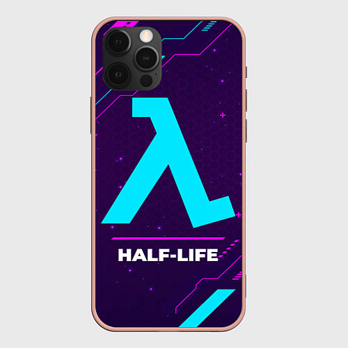 Чехол iPhone 12 Pro Max Символ Half-Life в неоновых цветах на темном фоне / 3D-Светло-розовый – фото 1