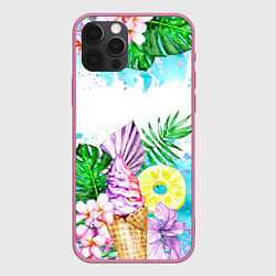 Чехол для iPhone 12 Pro Max Тропический рай и мороженое, цвет: 3D-малиновый