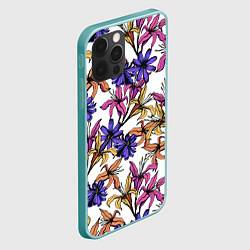 Чехол для iPhone 12 Pro Max Цветы Разноцветные На Белом Фоне, цвет: 3D-мятный — фото 2