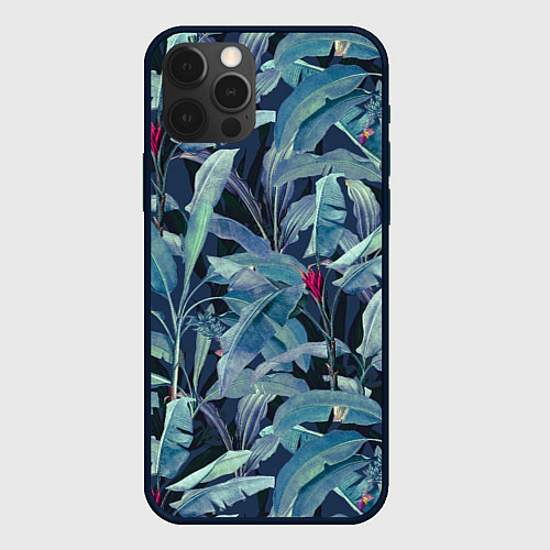 Чехол iPhone 12 Pro Max Фиолетовые Банановые Джунгли / 3D-Черный – фото 1