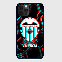 Чехол для iPhone 12 Pro Max Valencia FC в стиле glitch на темном фоне, цвет: 3D-черный