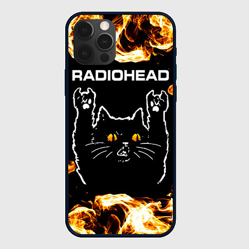 Чехол iPhone 12 Pro Max Radiohead рок кот и огонь / 3D-Черный – фото 1