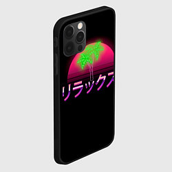 Чехол для iPhone 12 Pro Max Неоновый ретро закат - relax: иероглифы, цвет: 3D-черный — фото 2