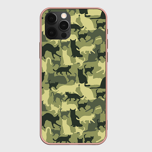 Чехол iPhone 12 Pro Max Кошачий камуфляж в зеленой гамме / 3D-Светло-розовый – фото 1