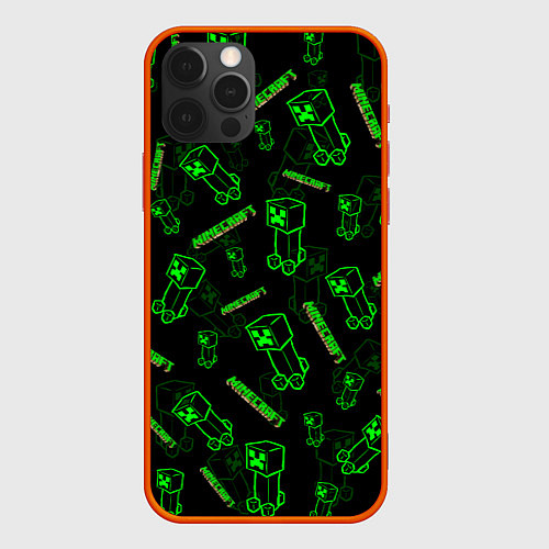 Чехол iPhone 12 Pro Max Minecraft - Creeper салатовый неон / 3D-Красный – фото 1