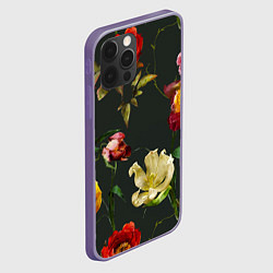 Чехол для iPhone 12 Pro Max Цветы Нарисованные Красные Розы и Лилии На Коричне, цвет: 3D-серый — фото 2