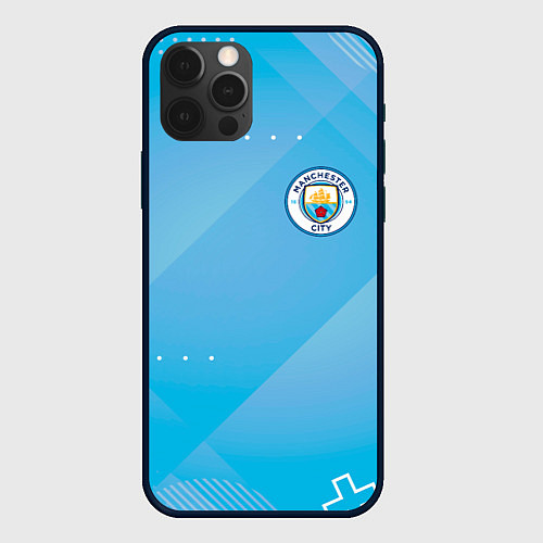 Чехол iPhone 12 Pro Max Manchester city Голубая абстракция / 3D-Черный – фото 1