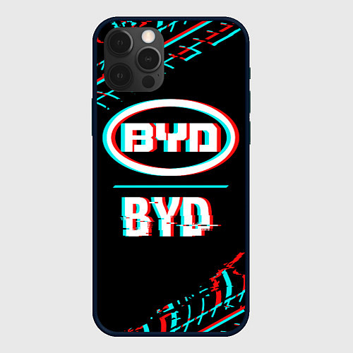 Чехол iPhone 12 Pro Max Значок BYD в стиле glitch на темном фоне / 3D-Черный – фото 1