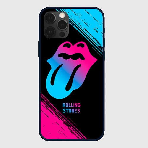 Чехол iPhone 12 Pro Max Rolling Stones - neon gradient / 3D-Черный – фото 1