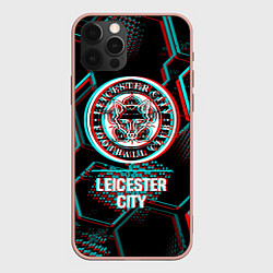 Чехол iPhone 12 Pro Max Leicester City FC в стиле glitch на темном фоне