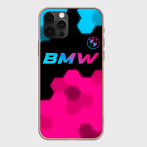 Чехол iPhone 12 Pro Max BMW - neon gradient: символ сверху / 3D-Светло-розовый – фото 1