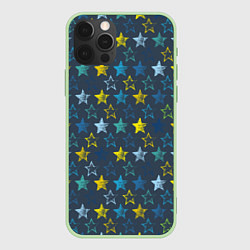 Чехол для iPhone 12 Pro Max Парад звезд на синем фоне, цвет: 3D-салатовый