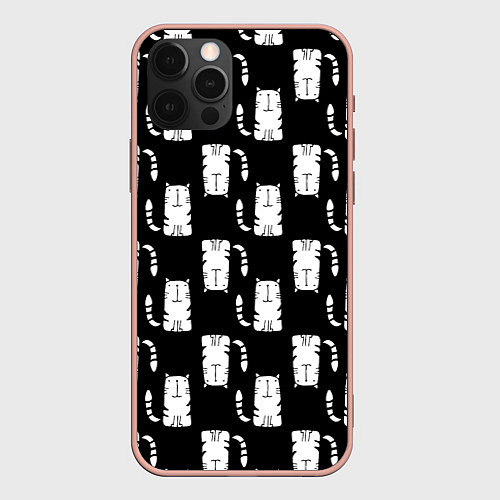 Чехол iPhone 12 Pro Max Полосатые Перевёрнутые Коты / 3D-Светло-розовый – фото 1