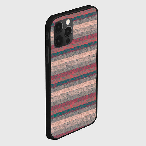 Чехол iPhone 12 Pro Max Серые, бежевые, красные полосы с текстурой дерева / 3D-Черный – фото 2