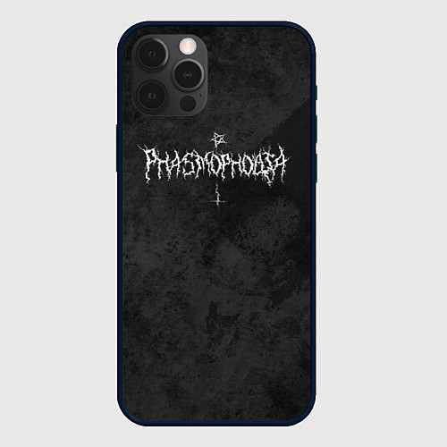 Чехол iPhone 12 Pro Max Phasmophobia пентаграмма и крест на сером фоне / 3D-Черный – фото 1