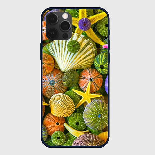 Чехол iPhone 12 Pro Max Композиция из морских звёзд и ракушек / 3D-Черный – фото 1