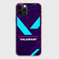Чехол iPhone 12 Pro Max Символ Valorant в неоновых цветах на темном фоне