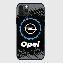 Чехол для iPhone 12 Pro Max Opel в стиле Top Gear со следами шин на фоне, цвет: 3D-черный