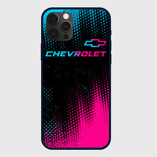 Чехол iPhone 12 Pro Max Chevrolet - neon gradient: символ сверху / 3D-Черный – фото 1