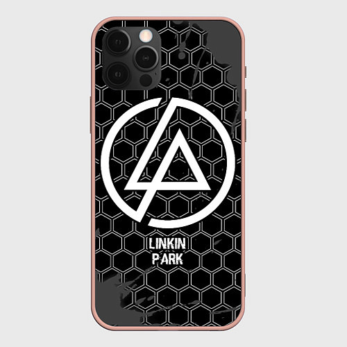 Чехол iPhone 12 Pro Max Linkin Park glitch на темном фоне / 3D-Светло-розовый – фото 1