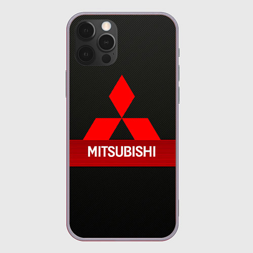 Чехол iPhone 12 Pro Max Mitsubishi - логотип - красная полоса / 3D-Серый – фото 1
