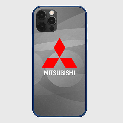 Чехол iPhone 12 Pro Max Mitsubishi - серая с кружочками абстракция / 3D-Тёмно-синий – фото 1