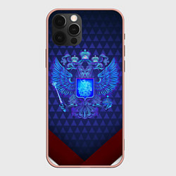 Чехол iPhone 12 Pro Max Синий неоновый герб России