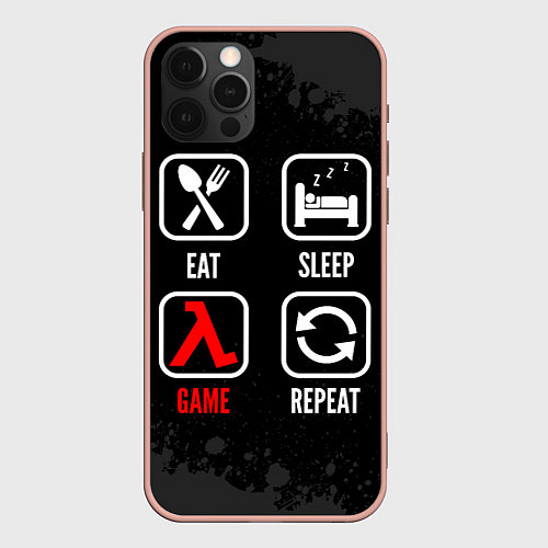 Чехол iPhone 12 Pro Max Eat, sleep, Half-Life, repeat / 3D-Светло-розовый – фото 1