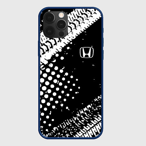 Чехол iPhone 12 Pro Max Honda - белые следы шин / 3D-Тёмно-синий – фото 1