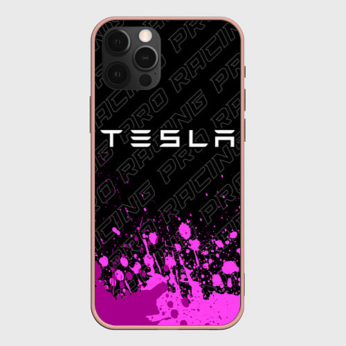 Чехол iPhone 12 Pro Max Tesla pro racing: символ сверху / 3D-Светло-розовый – фото 1