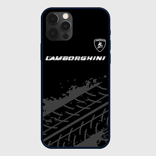 Чехол iPhone 12 Pro Max Lamborghini speed на темном фоне со следами шин: с / 3D-Черный – фото 1